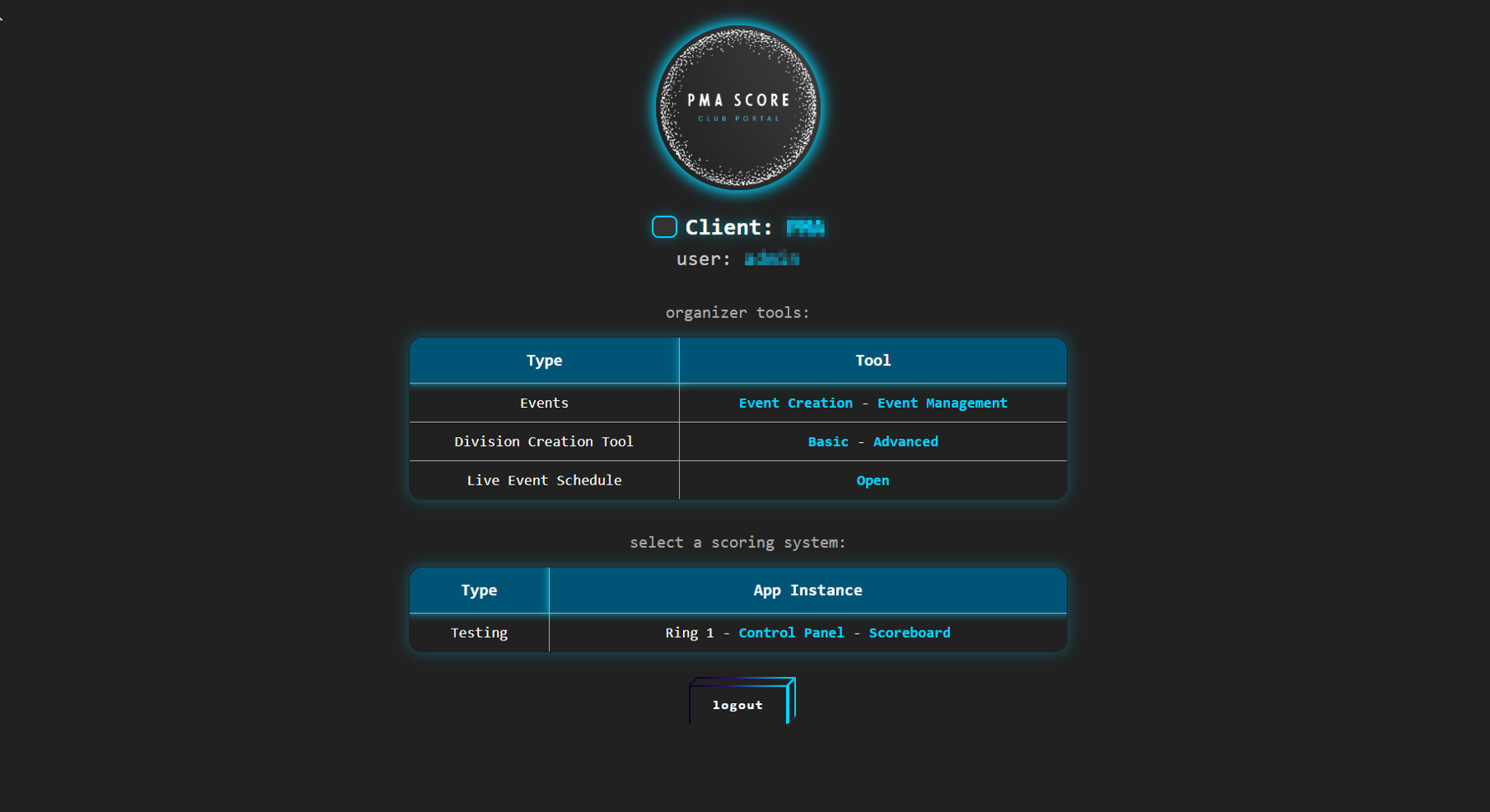 Club portal landing page