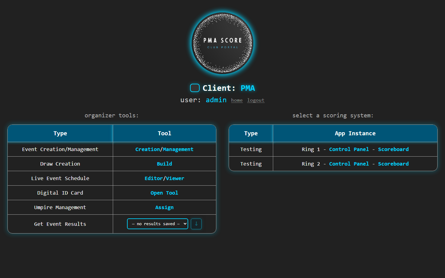 Organizer dashboard
